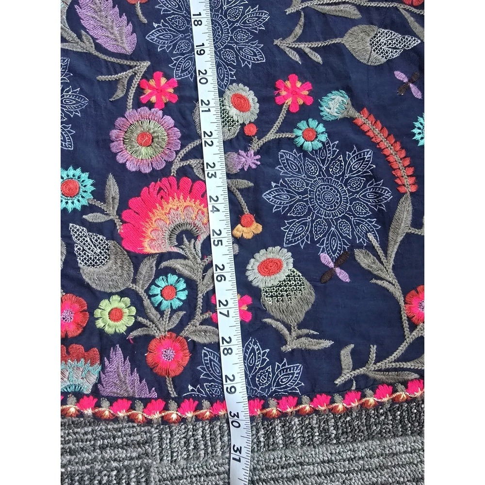 Soft Surroundings Embroidered Tunic Top Navy Floral 3/4 Bell Sleeves Boho S - Picture 5 of 10